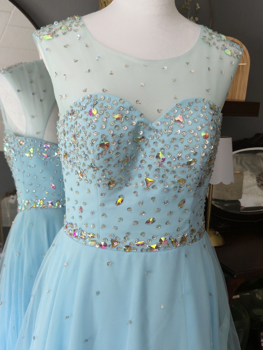 Light Blue Beaded Tulle Homecoming/Prom Dress - Picture 3 of 7